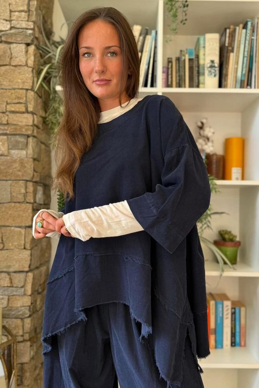 Lock Needlecord Panel Dip Side Top Navy